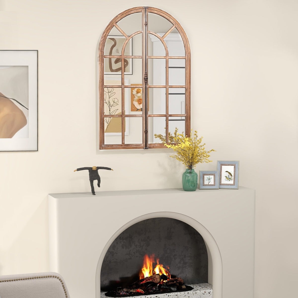 Arched Window Pane Farmhouse Wall Mounted Decorative Mirror-Nature view 3