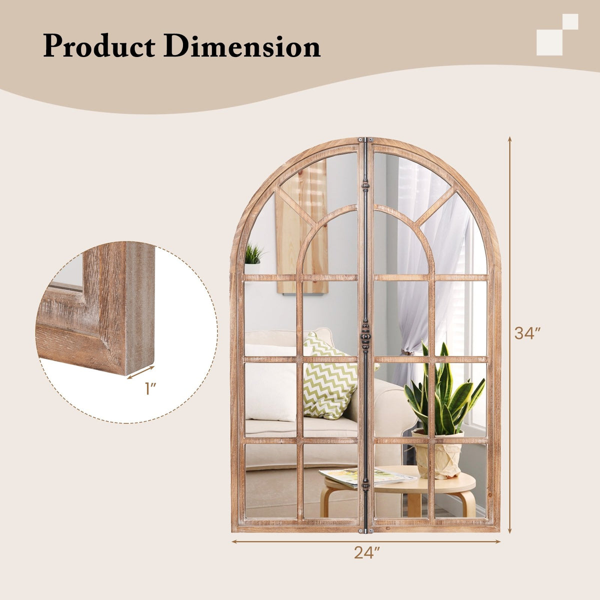 Arched Window Pane Farmhouse Wall Mounted Decorative Mirror-Nature view 5