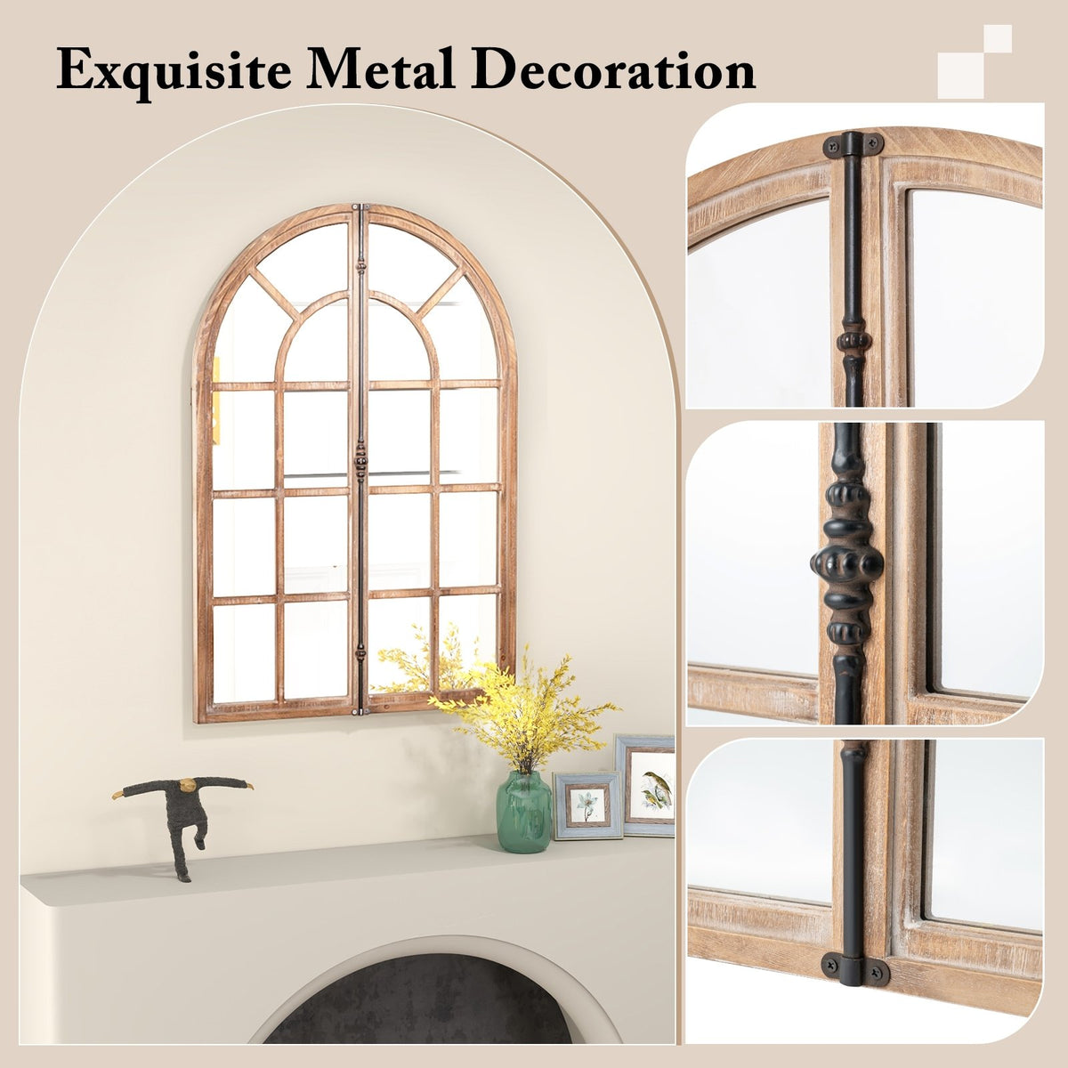 Arched Window Pane Farmhouse Wall Mounted Decorative Mirror-Nature view 7