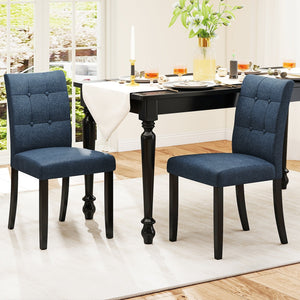 Set of 2 Tufted Dining Chairs Armless with Rubber Wood Legs-Dark Blue view 2