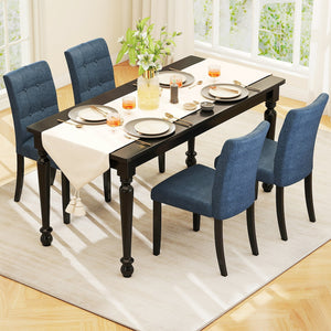 Set of 2 Tufted Dining Chairs Armless with Rubber Wood Legs-Dark Blue view 3