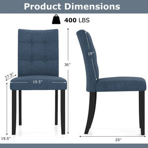 Set of 2 Tufted Dining Chairs Armless with Rubber Wood Legs-Dark Blue view 4