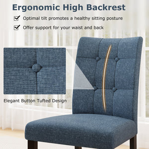 Set of 2 Tufted Dining Chairs Armless with Rubber Wood Legs-Dark Blue view 5