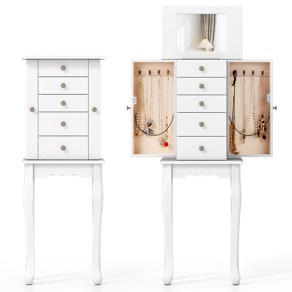 2 Colors Armoire Storage Standing Jewelry Cabinet with Mirror-White view 4