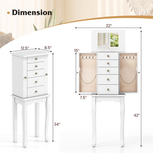 2 Colors Armoire Storage Standing Jewelry Cabinet with Mirror-White view 5