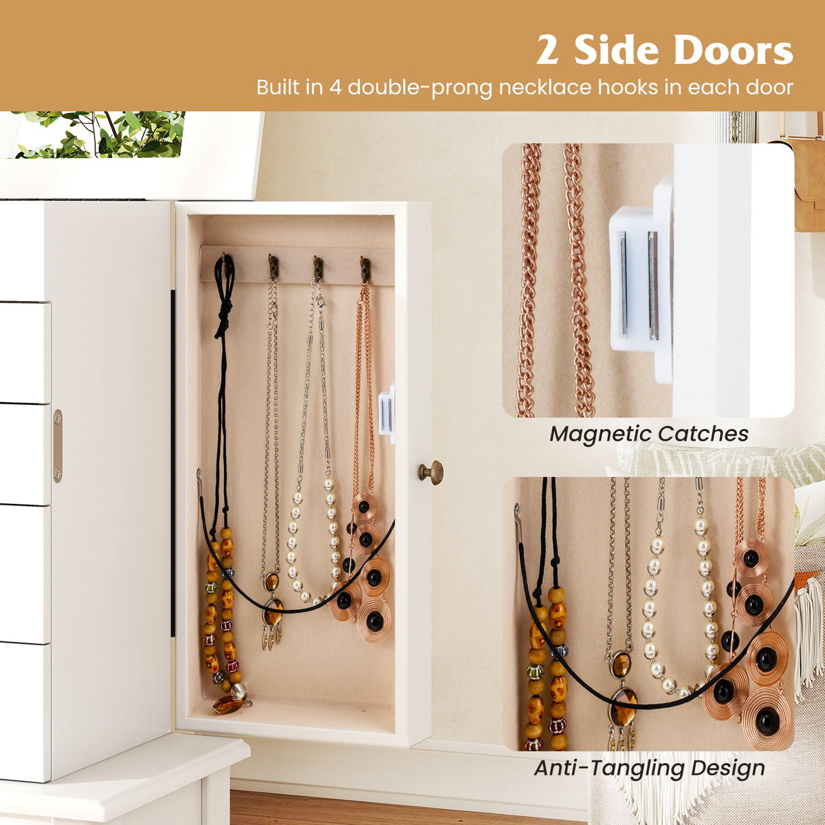 2 Colors Armoire Storage Standing Jewelry Cabinet with Mirror-White view 8