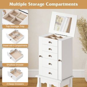 2 Colors Armoire Storage Standing Jewelry Cabinet with Mirror-White view 9
