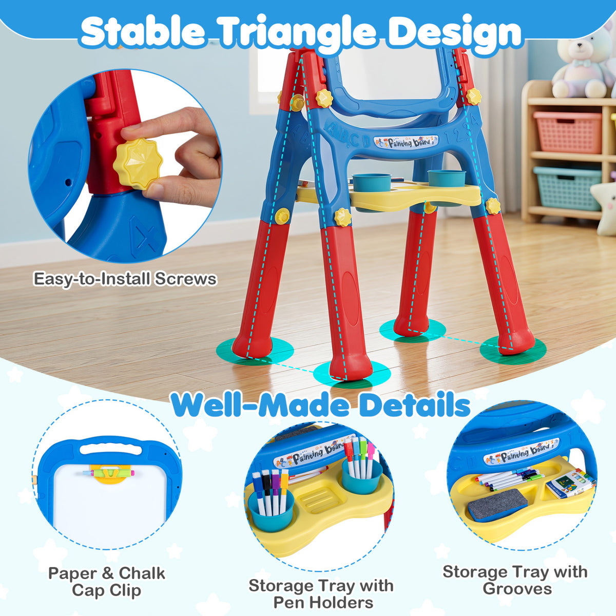 Art Easel for Kids with Adjustable Height-Blue view 7