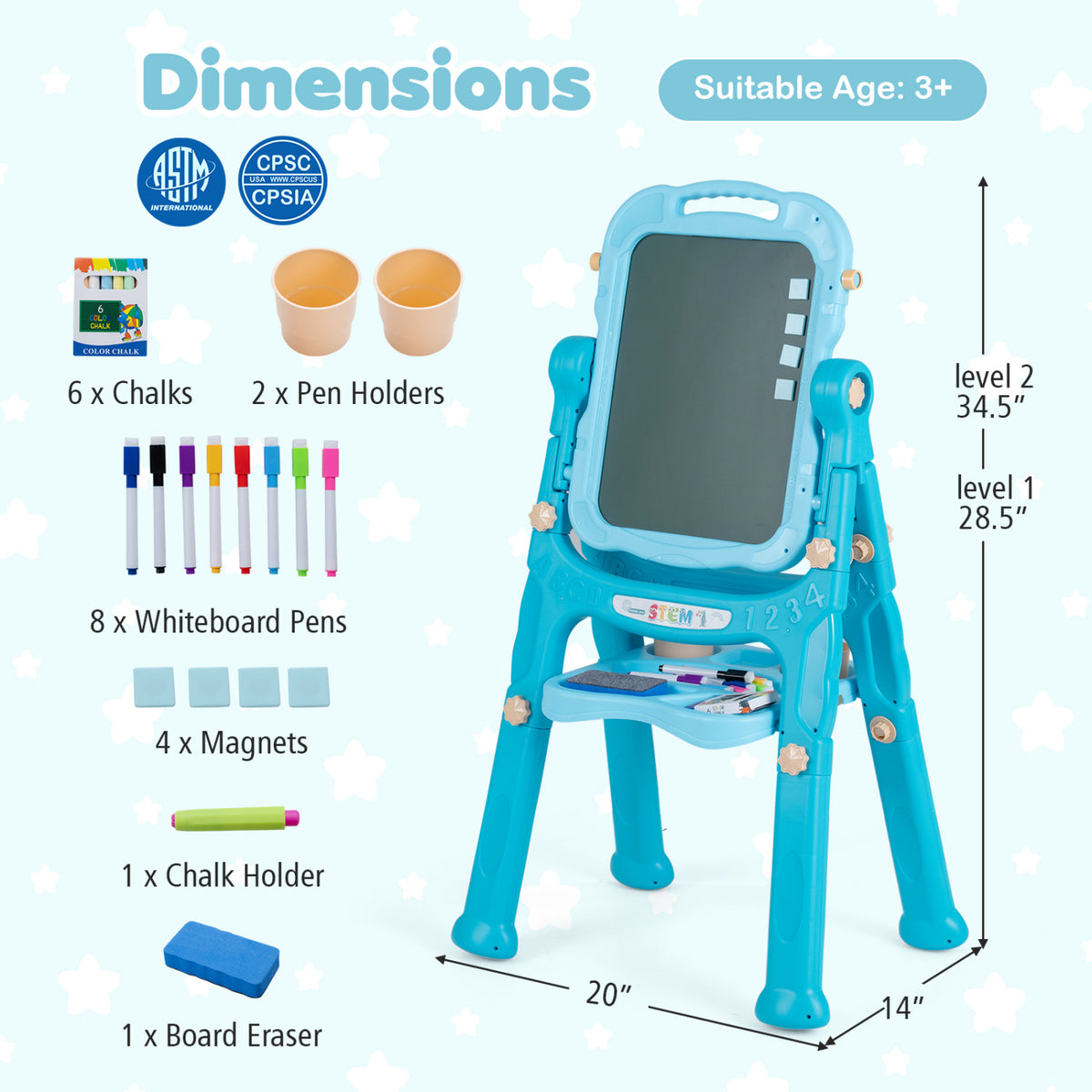 Art Easel for Kids with Adjustable Height-Green view 3