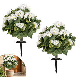 Artificial Begonia Ball Trees Set of 2 13 inch Fake Evergreen Shrubs with Ground Spikes-White view 4