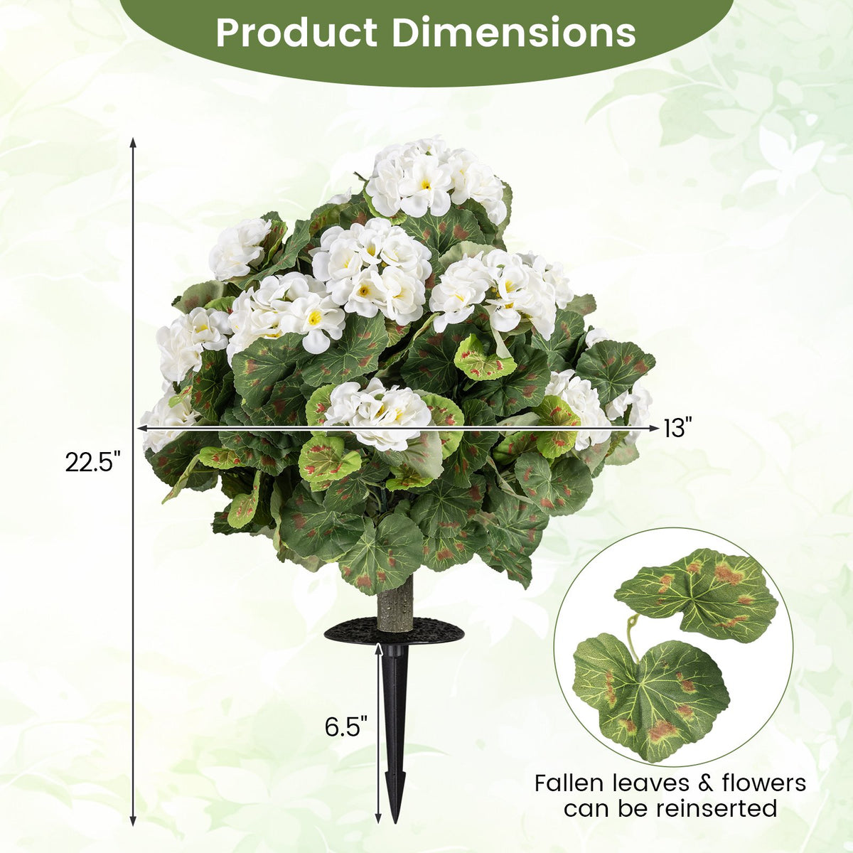 Artificial Begonia Ball Trees Set of 2 13 inch Fake Evergreen Shrubs with Ground Spikes-White view 5