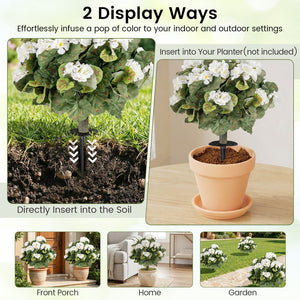 Artificial Begonia Ball Trees Set of 2 13 inch Fake Evergreen Shrubs with Ground Spikes-White view 8
