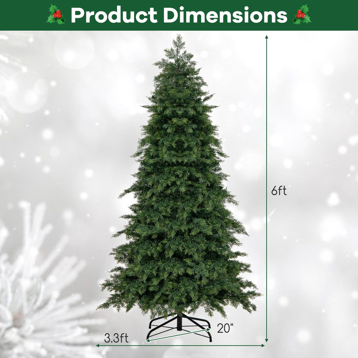 Artificial Christmas Tree Green Hinged Holiday Tree with 721/1019 Lush Branch Tips-6 ft view 5