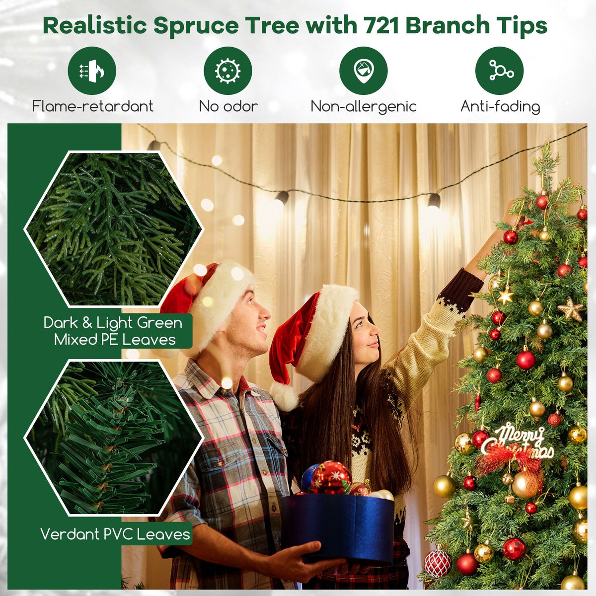 Artificial Christmas Tree Green Hinged Holiday Tree with 721/1019 Lush Branch Tips-6 ft view 8