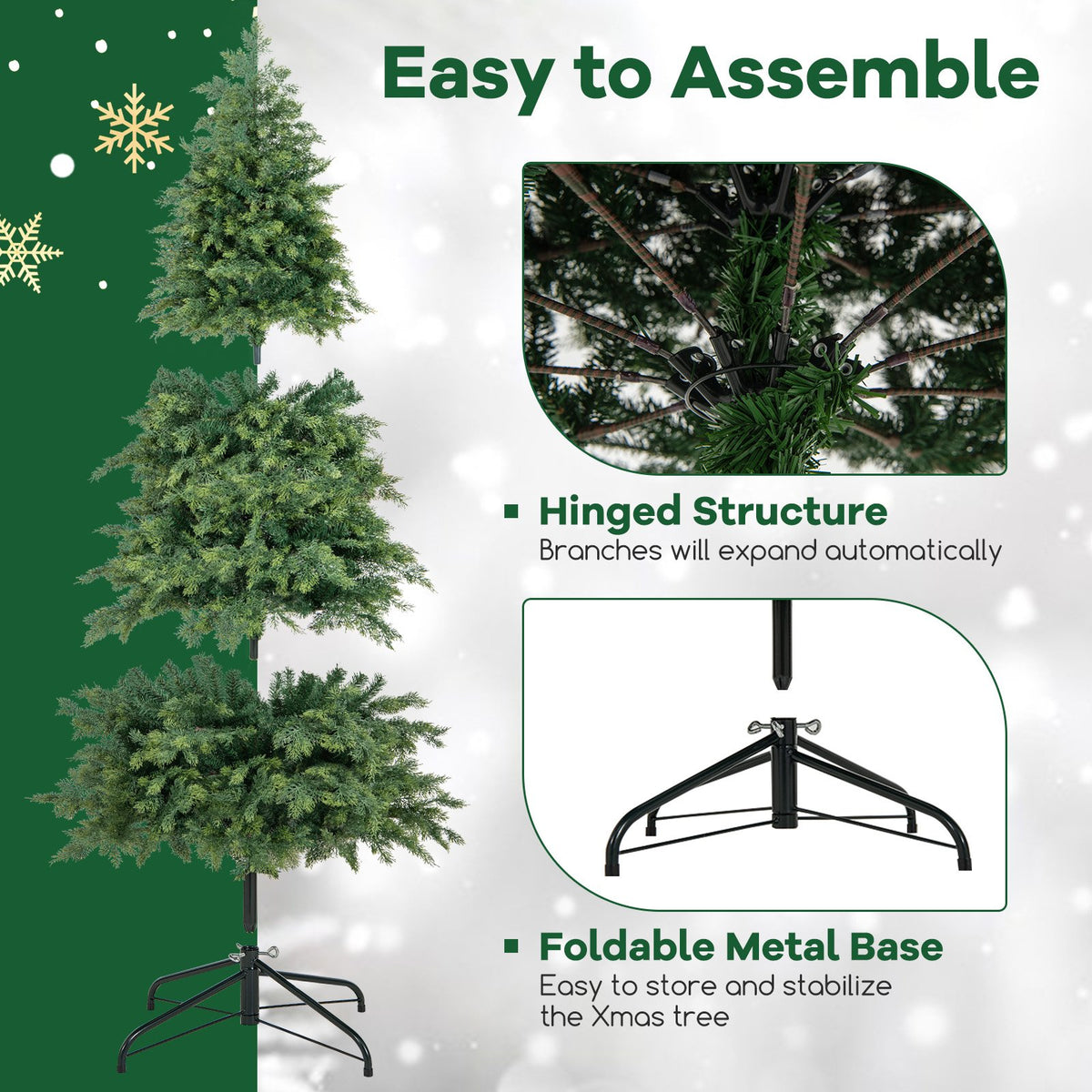 Artificial Christmas Tree Green Hinged Holiday Tree with 721/1019 Lush Branch Tips-6 ft view 9