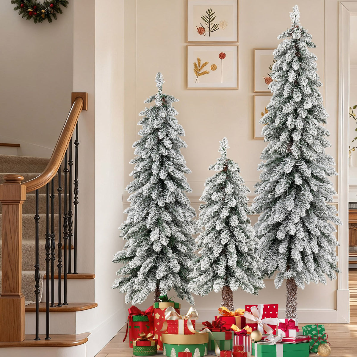 Artificial Christmas Tree Set of 3 with Snow-flocked Branch Tips view 3