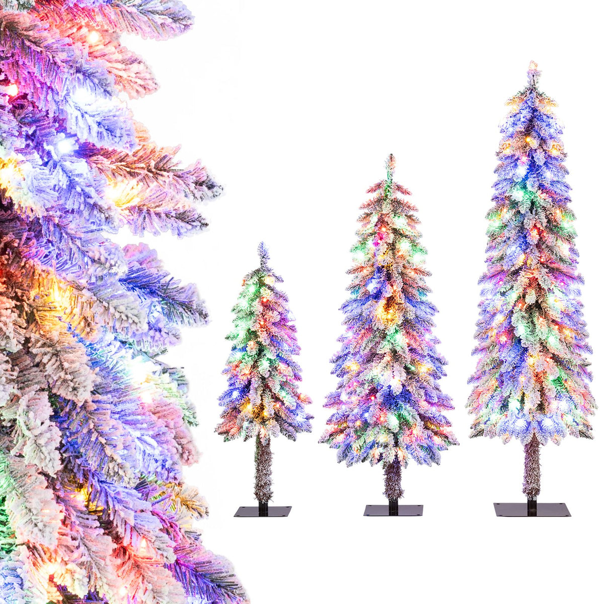 Artificial Christmas Tree Set of 3 with Snow-flocked Branch Tips view 6