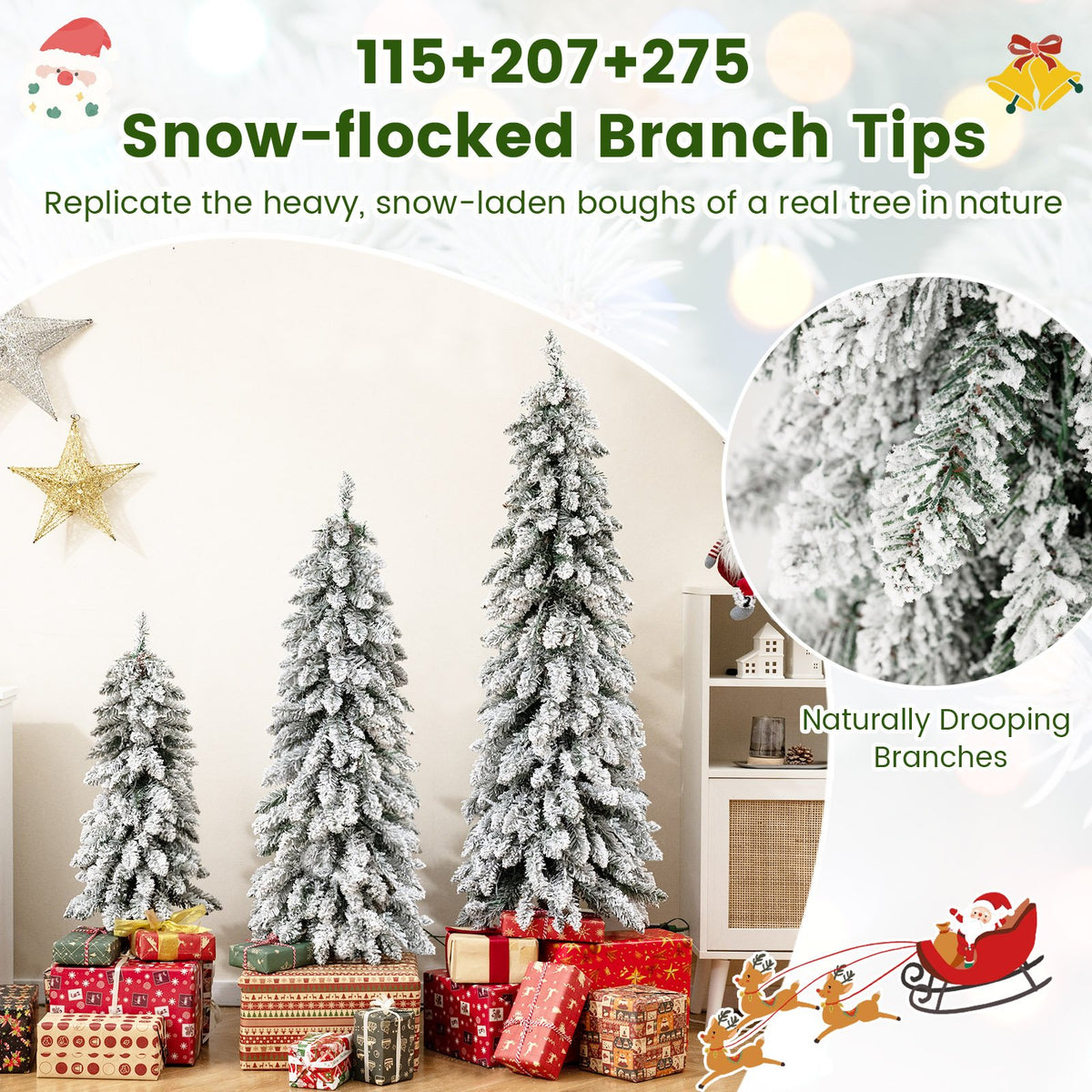 Artificial Christmas Tree Set of 3 with Snow-flocked Branch Tips view 7