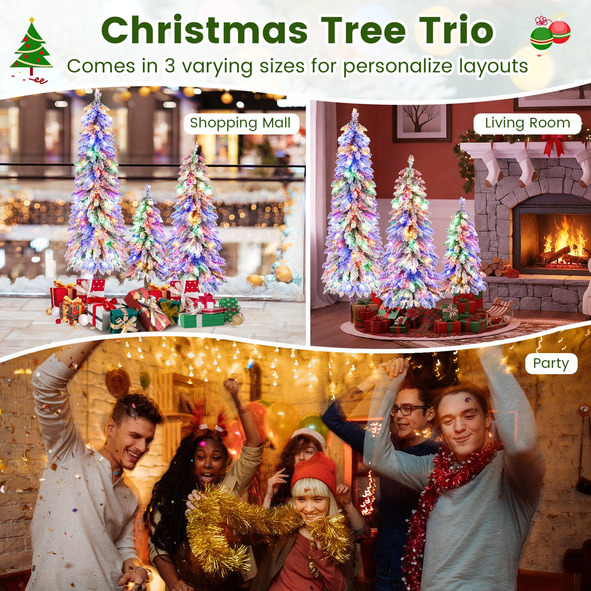 Artificial Christmas Tree Set of 3 with Snow-flocked Branch Tips view 9