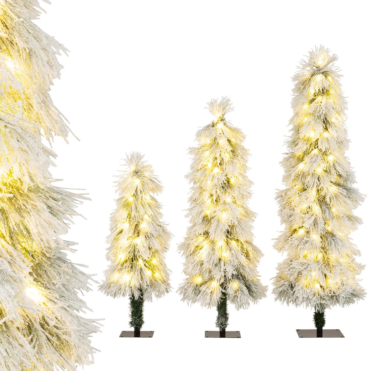 Artificial Christmas Tree Set of 3 with Snow-flocked Branch Tips and LED Lights view 4