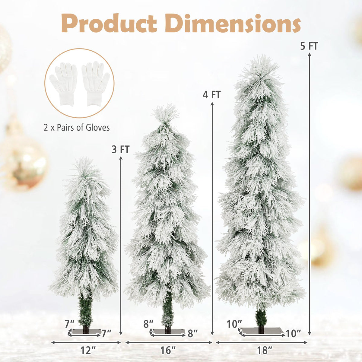 Artificial Christmas Tree Set of 3 with Snow-flocked Branch Tips and LED Lights view 5