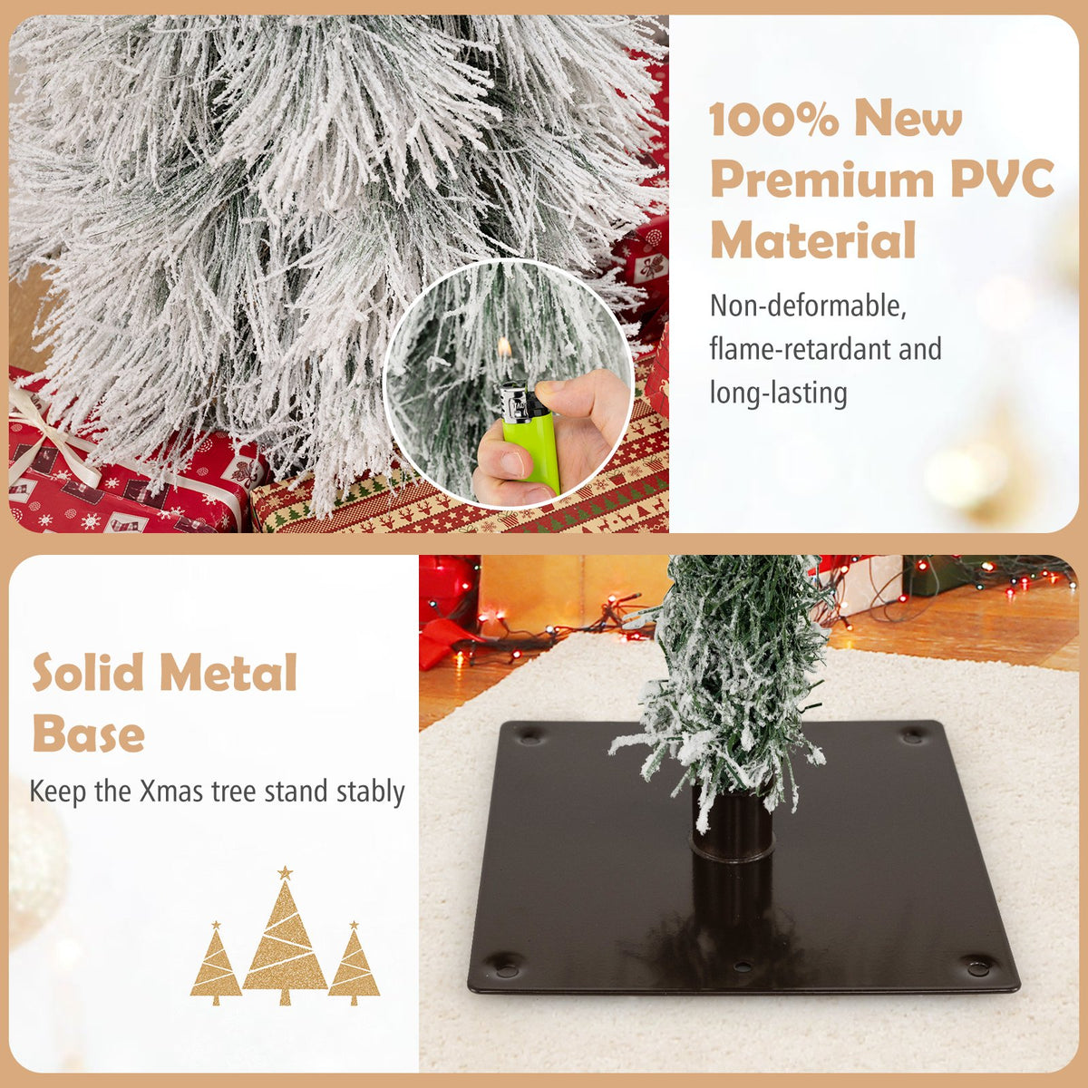 Artificial Christmas Tree Set of 3 with Snow-flocked Branch Tips and LED Lights view 8