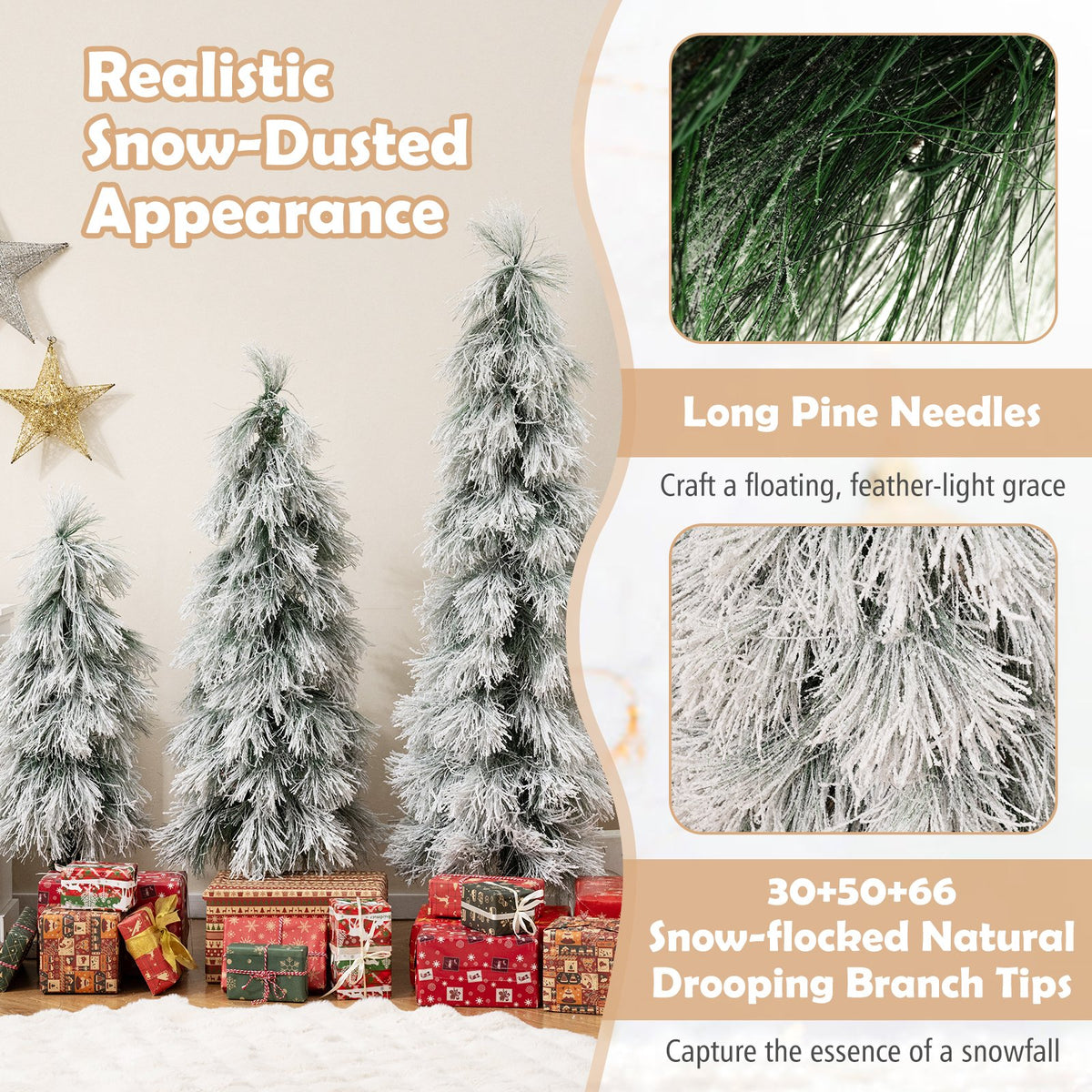 Artificial Christmas Tree Set of 3 with Snow-flocked Branch Tips and LED Lights view 9