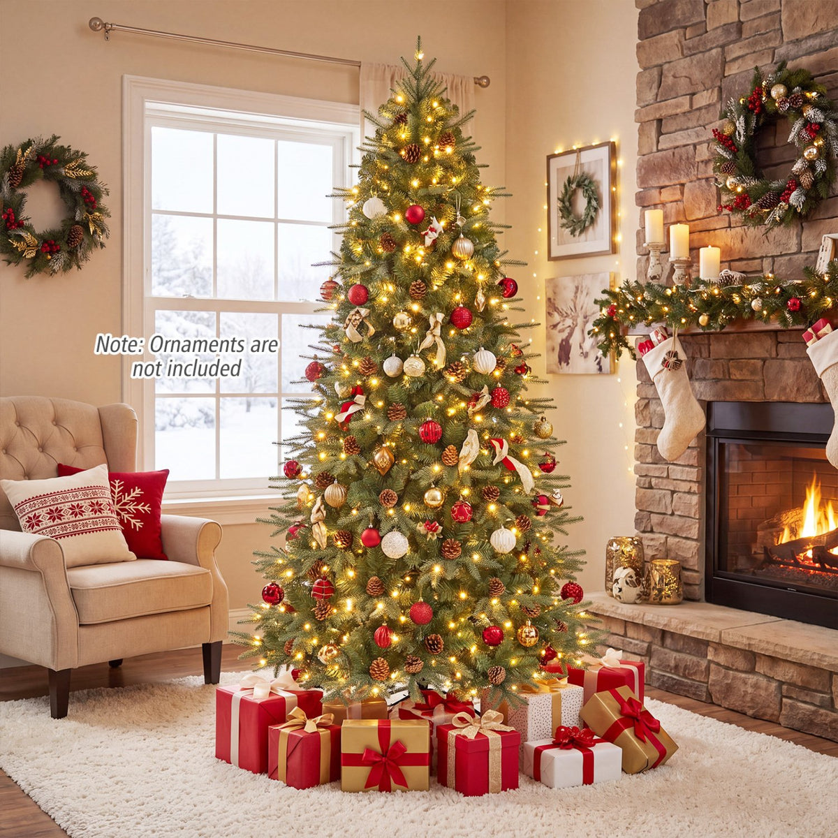 Artificial Christmas Tree with LED Lights and Pine Cones-7' view 3