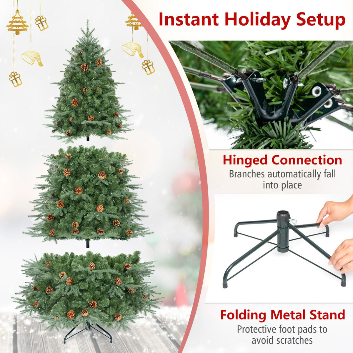 Artificial Christmas Tree with LED Lights and Pine Cones-7' view 9