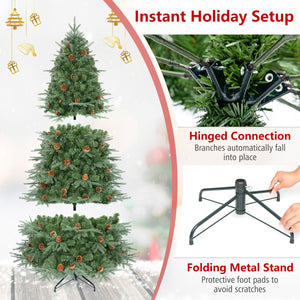Artificial Christmas Tree with LED Lights and Pine Cones-7' view 9