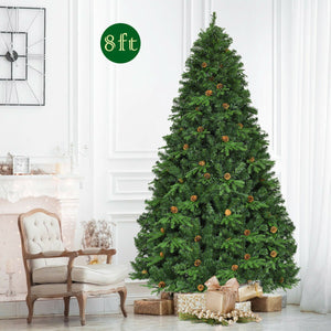 Flocked Artificial Christmas Tree with LED Lights and Pine Cones-8ft view 3