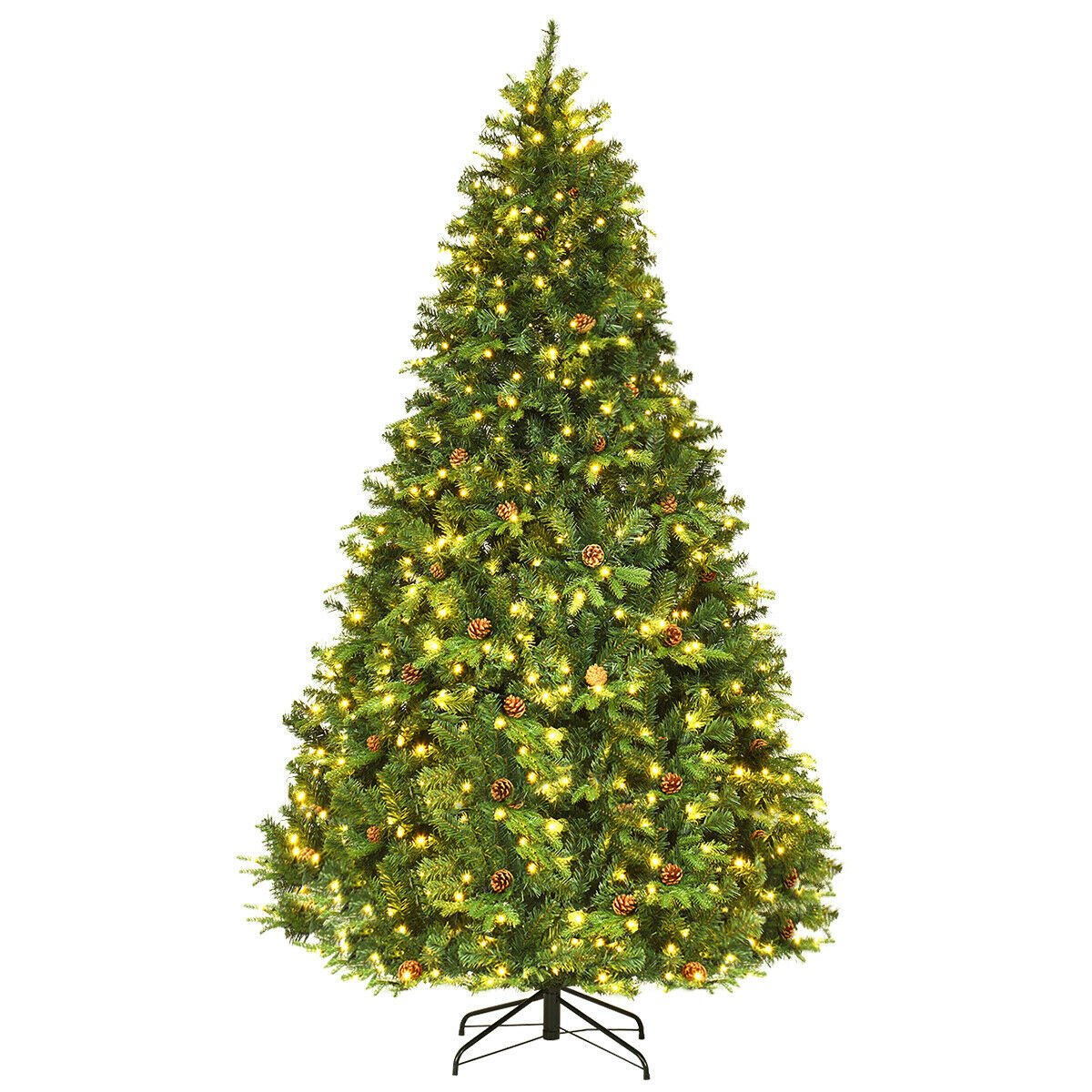 Flocked Artificial Christmas Tree with LED Lights and Pine Cones-8ft view 4