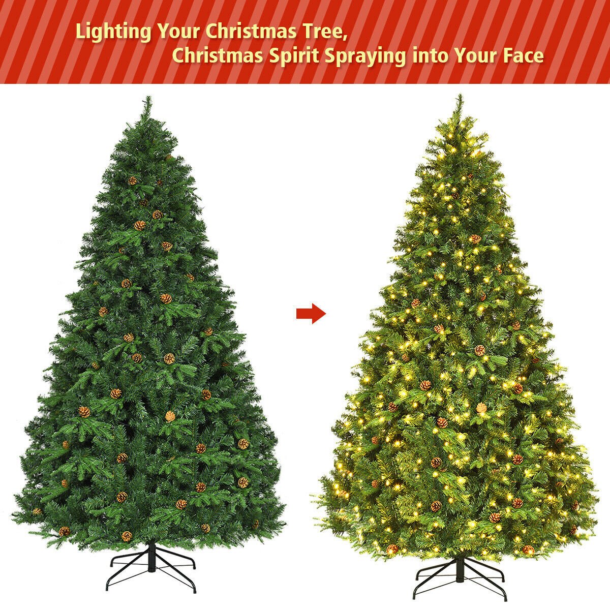 Flocked Artificial Christmas Tree with LED Lights and Pine Cones-8ft view 8