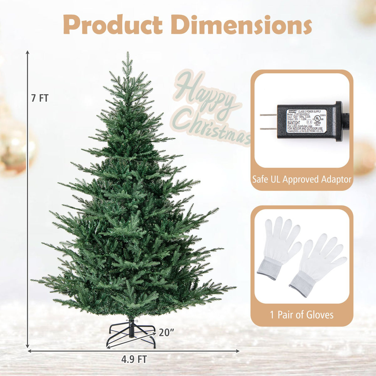 Artificial Christmas Tree with Branch Tips and Warm White LED Lights-7 Feet view 5
