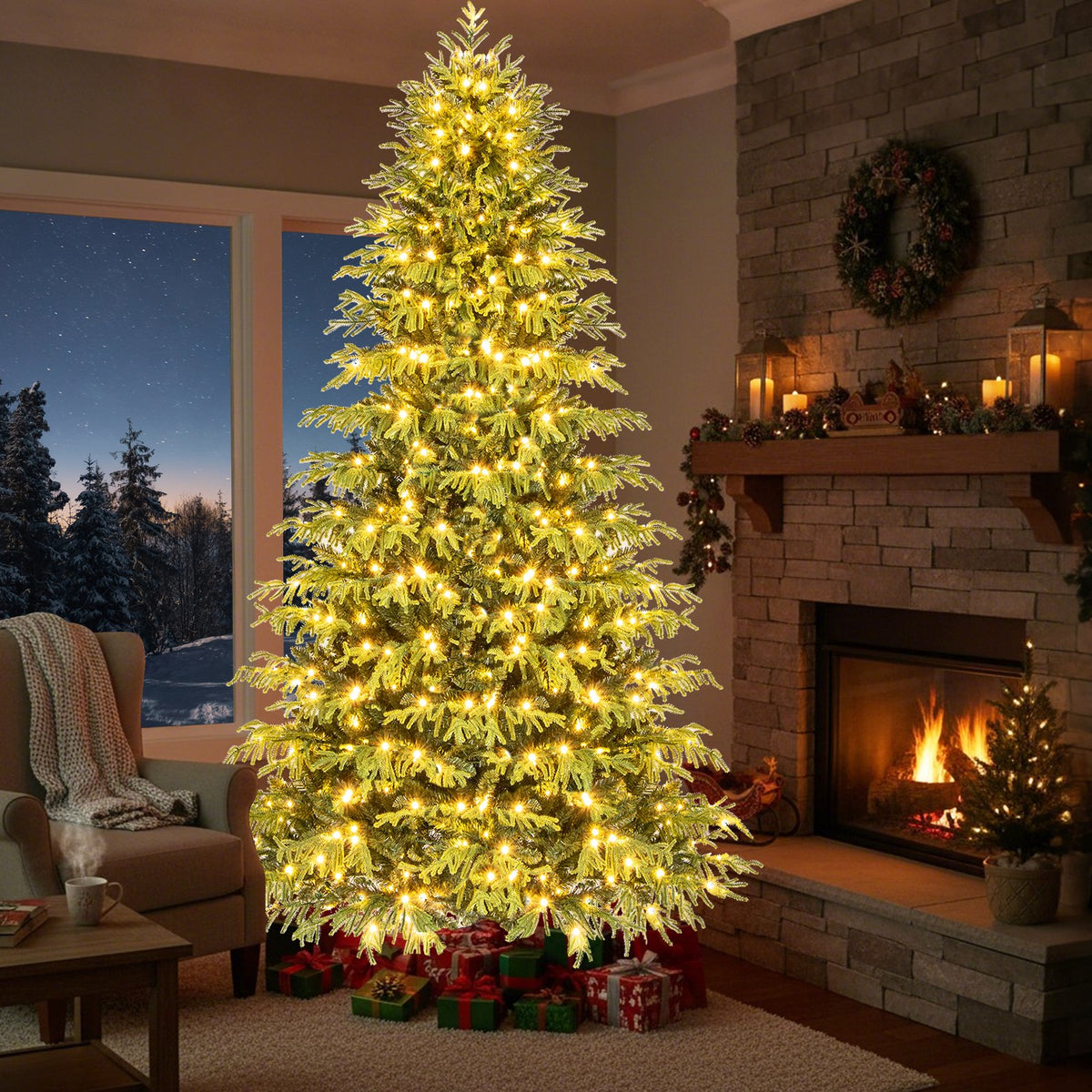 Artificial Christmas Tree with LED Lights and PVC Mixed Branch Tips-8 Feet view 2