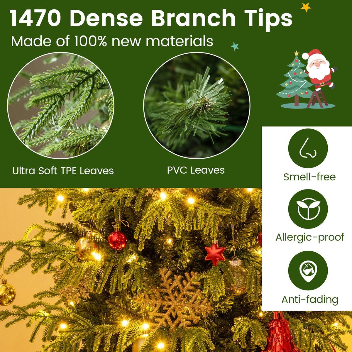 Artificial Christmas Tree with LED Lights and PVC Mixed Branch Tips-8 Feet view 8
