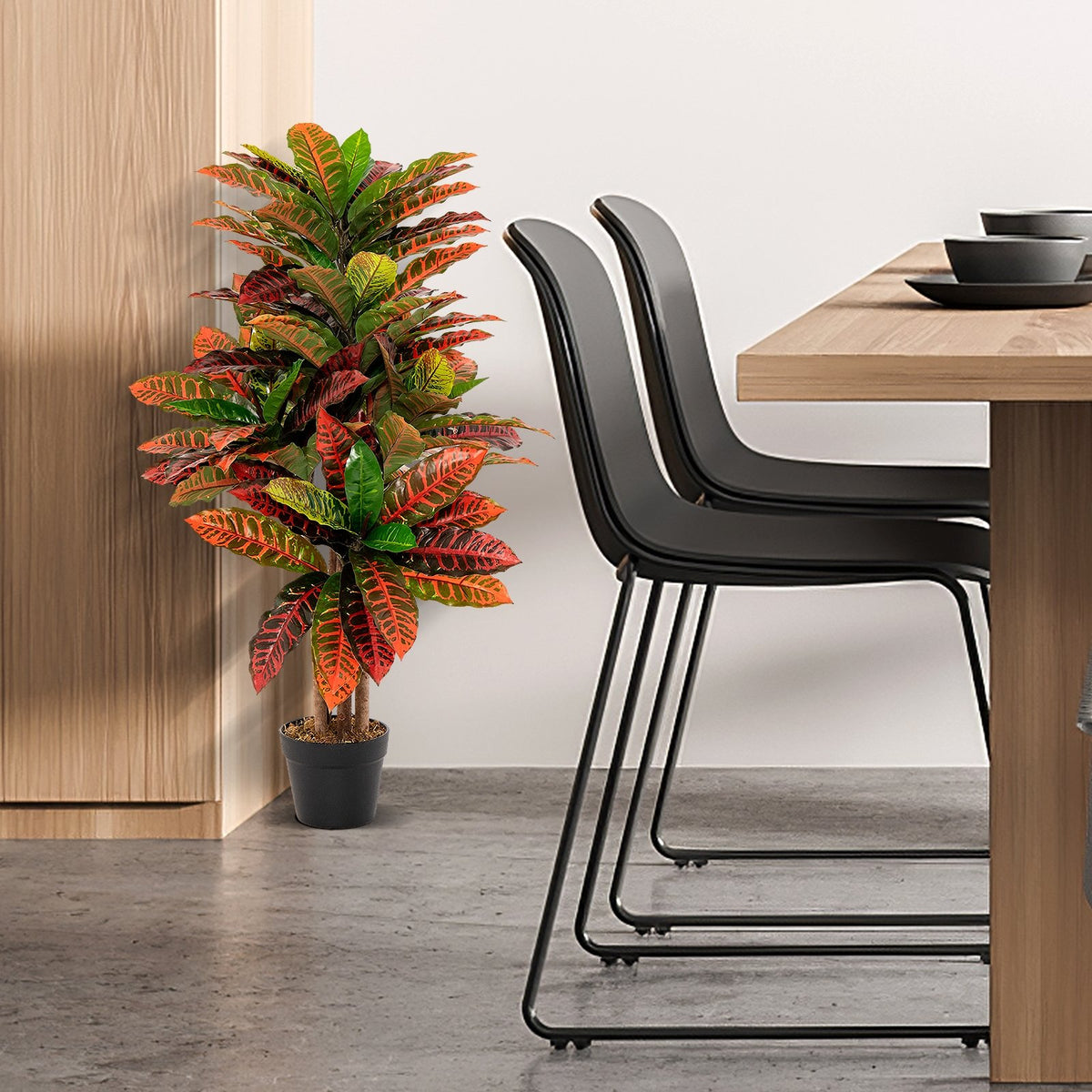 Artificial Croton Plant 40 Inch Tall Fake Croton Palm Tree with Colorful Variegated Leaves and Pot view 2