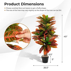 Artificial Croton Plant 40 Inch Tall Fake Croton Palm Tree with Colorful Variegated Leaves and Pot view 4