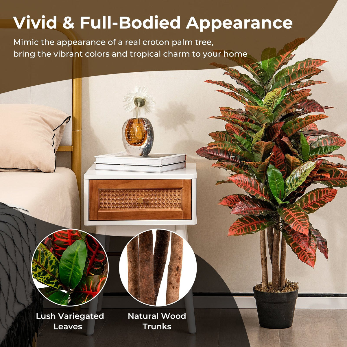Artificial Croton Plant 40 Inch Tall Fake Croton Palm Tree with Colorful Variegated Leaves and Pot view 5
