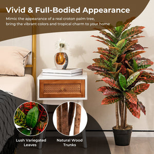 Artificial Croton Plant 40 Inch Tall Fake Croton Palm Tree with Colorful Variegated Leaves and Pot view 5