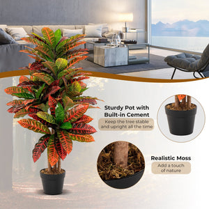 Artificial Croton Plant 40 Inch Tall Fake Croton Palm Tree with Colorful Variegated Leaves and Pot view 6