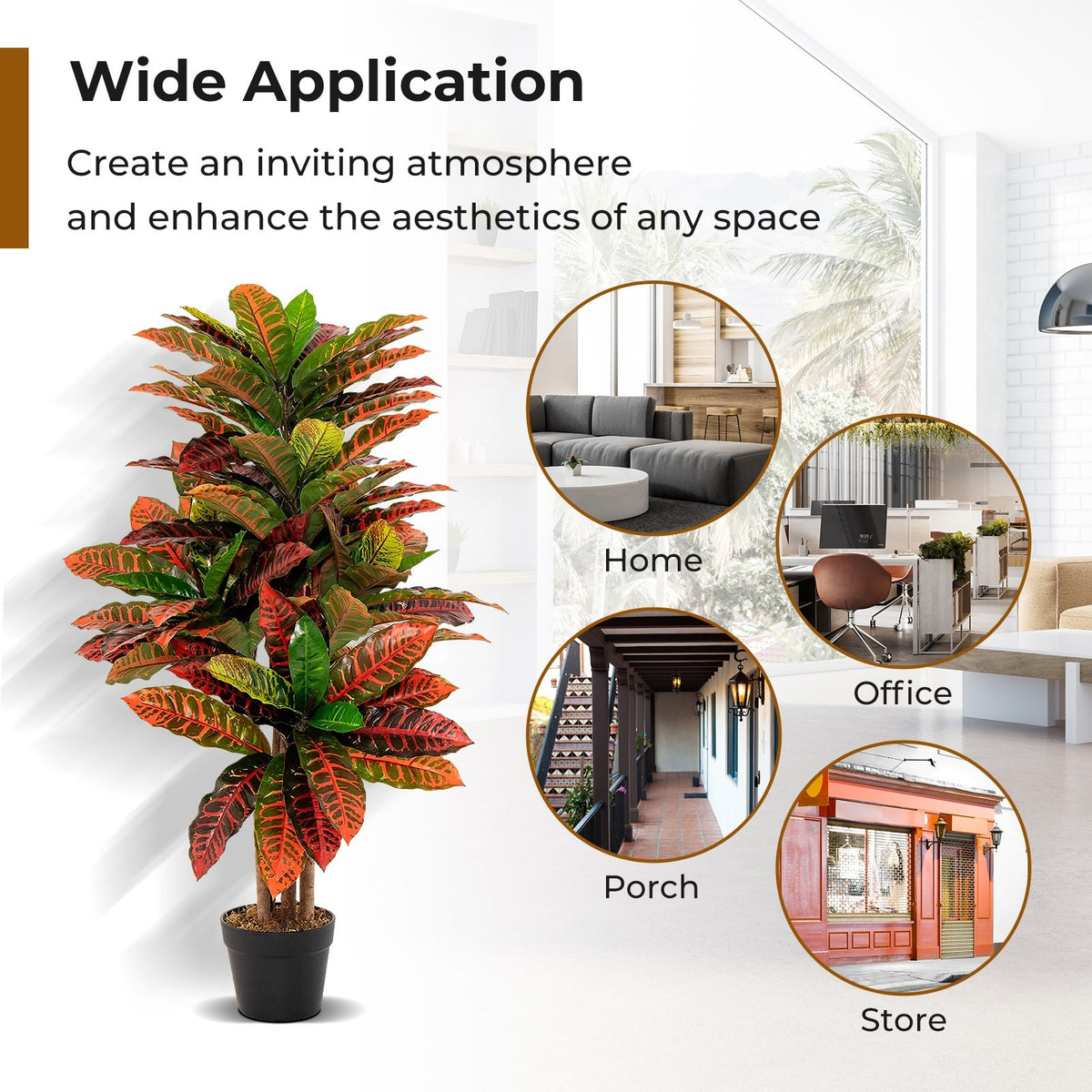 Artificial Croton Plant 40 Inch Tall Fake Croton Palm Tree with Colorful Variegated Leaves and Pot view 8
