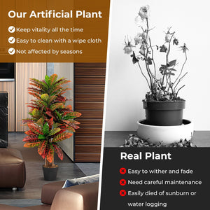 Artificial Croton Plant 40 Inch Tall Fake Croton Palm Tree with Colorful Variegated Leaves and Pot view 9
