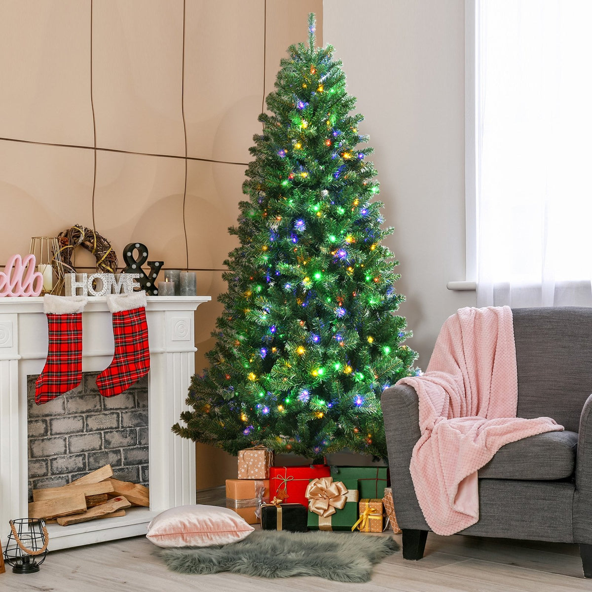 Artificial Hinged Christmas Tree with Remote-controlled Color-changing LED Lights-8' view 3