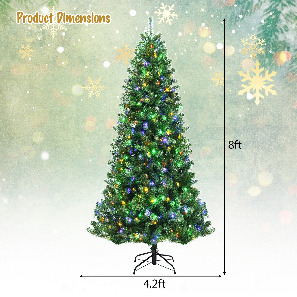 Artificial Hinged Christmas Tree with Remote-controlled Color-changing LED Lights-8' view 5