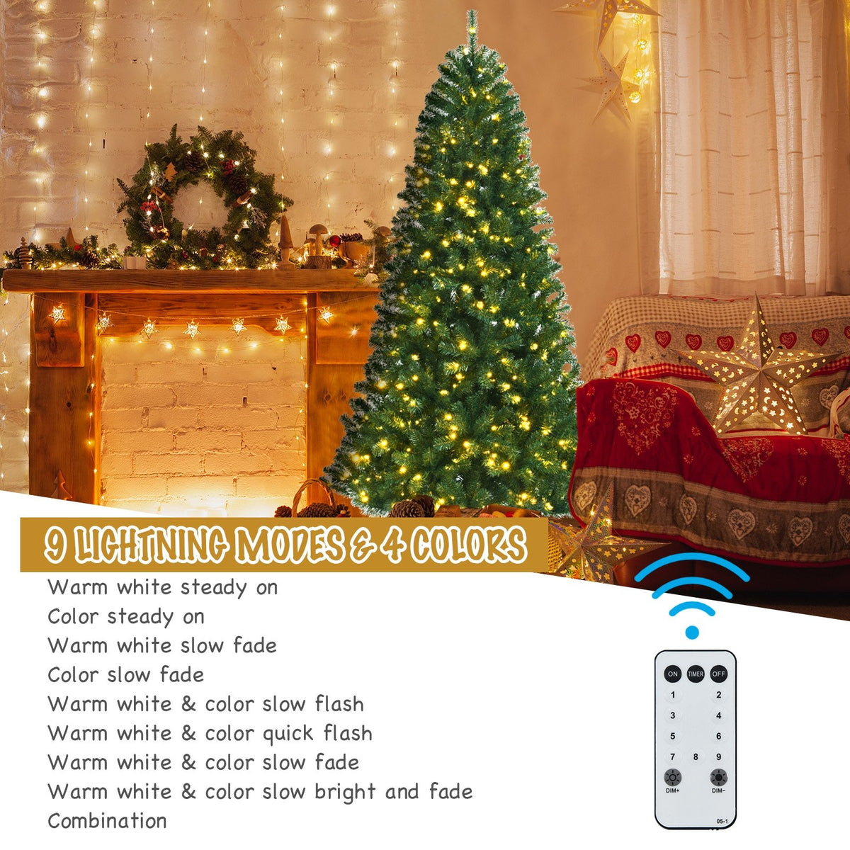 Artificial Hinged Christmas Tree with Remote-controlled Color-changing LED Lights-8' view 6