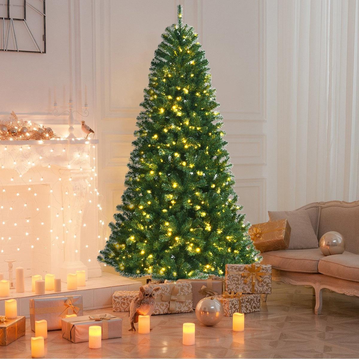 Artificial Hinged Christmas Tree with Remote-controlled Color-changing LED Lights-8' view 9