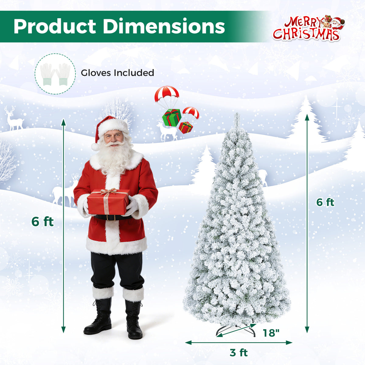 Artificial Snow-Flocked Christmas Tree with Branch Tips-6 ft view 5