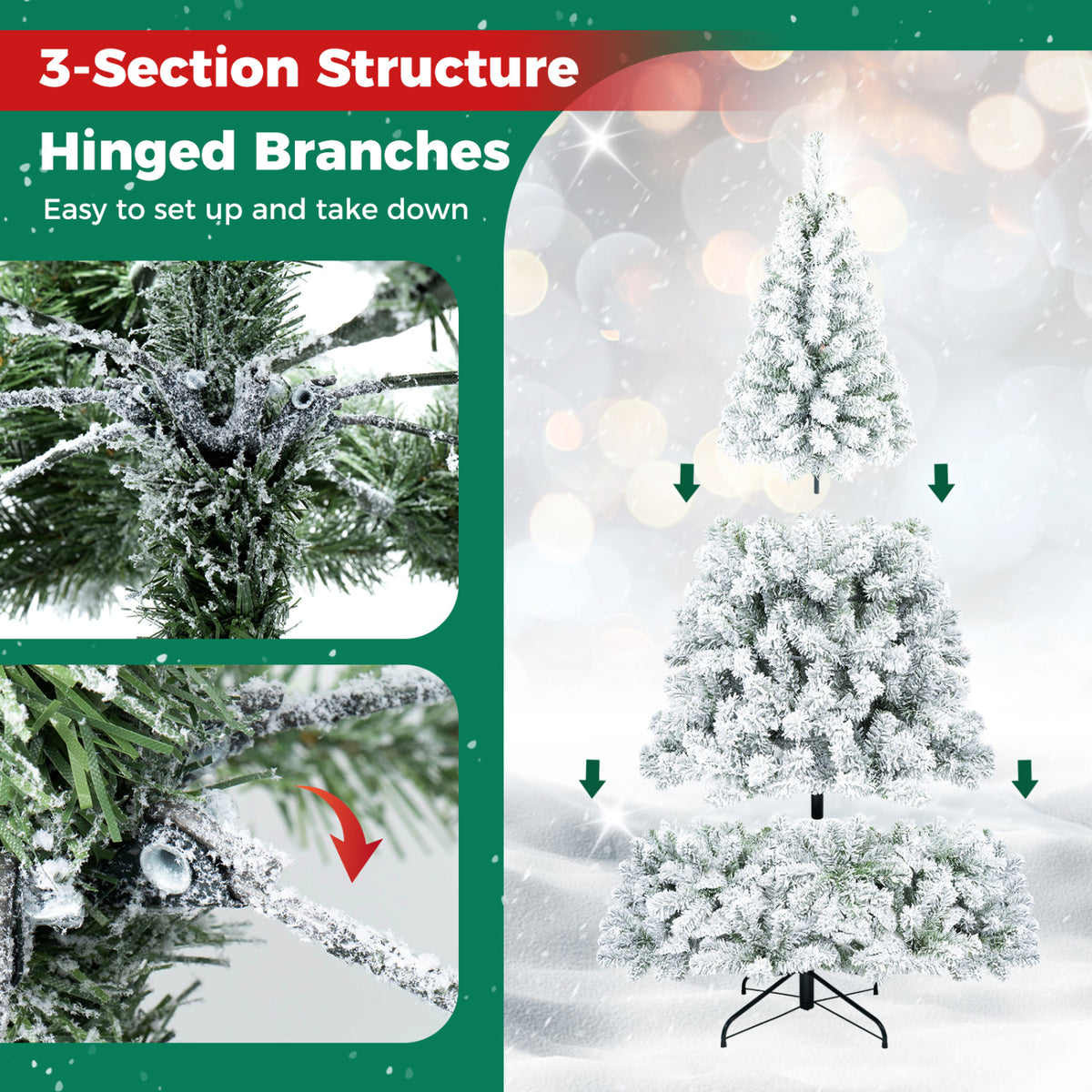 Artificial Snow-Flocked Christmas Tree with Branch Tips-6 ft view 7