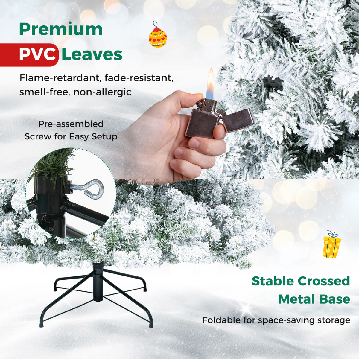 Artificial Snow-Flocked Christmas Tree with Branch Tips-6 ft view 8